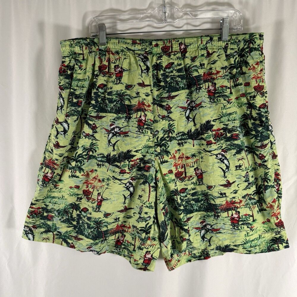 Columbia PFG Swim Trunks Men's XXL Green Santa Fishing Print Elastic Waist Lined